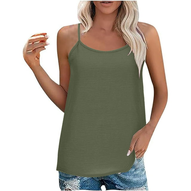 AherBiu Débardeurs pour Femmes Décontracté Couleur Unie Col Rond Sans Manches Bretelles Spaghetti Réglables Camisole Ample