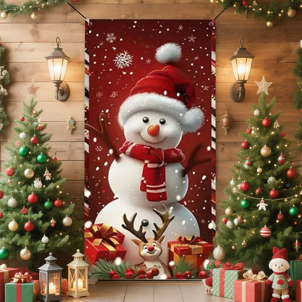 xihome Cubrepuertas navideño de 89 x 180 cm con estampado de Pap Noel. Decoracin para fiestas navideñas. Ideal para la puerta de entrada, paredes interiores o mantel.