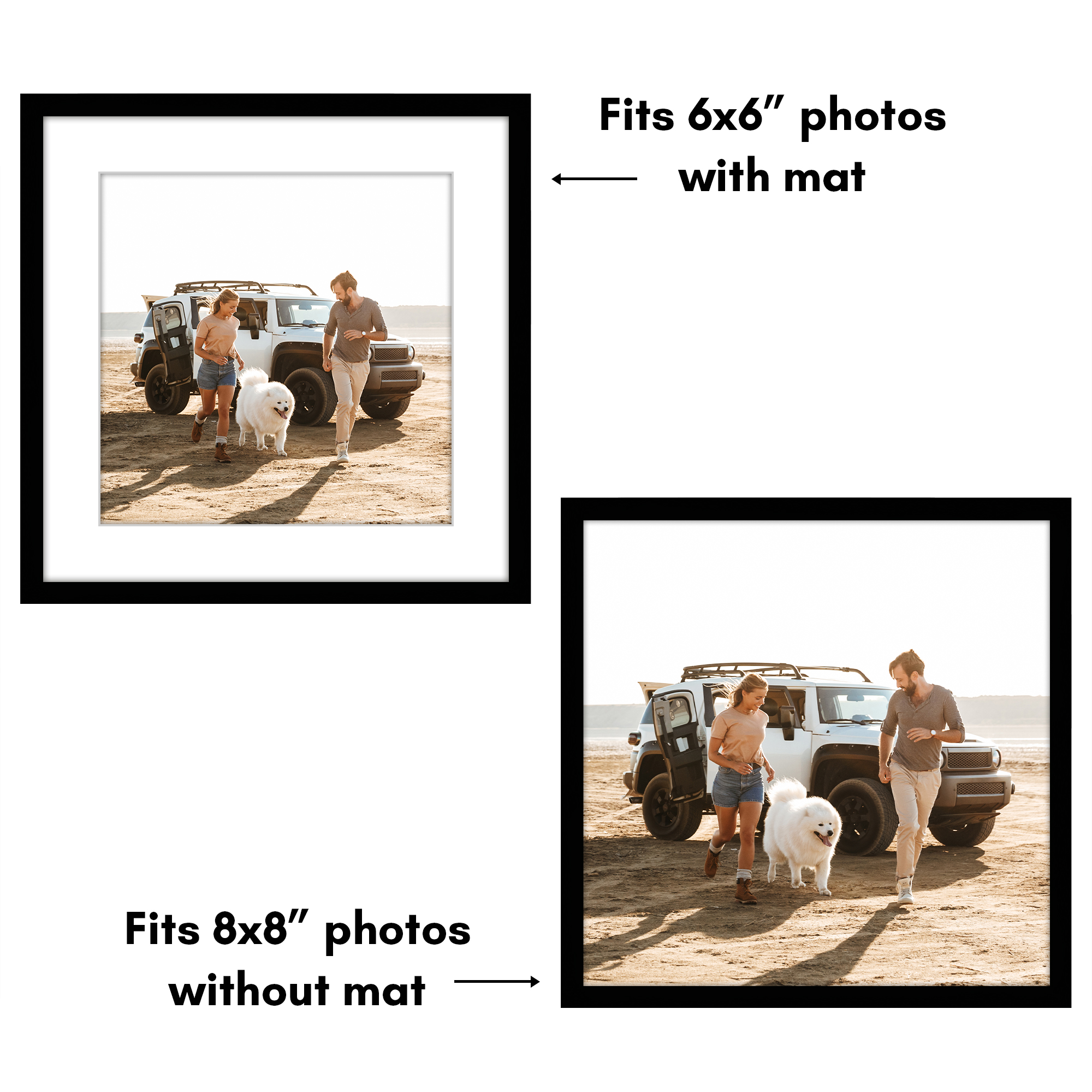 Americanflat 8x8 Picture Frame with Shatter-Resistant Glass with 6x6 Mat 2 Pack Display Photo Square - Black