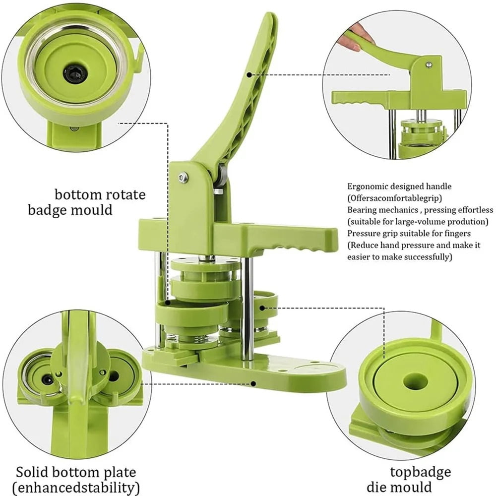58 MM Badge Button Maker Machine, Sliding Style DIY Badge Pin Press, Interchangeable Mold ,Beginner-Friendly