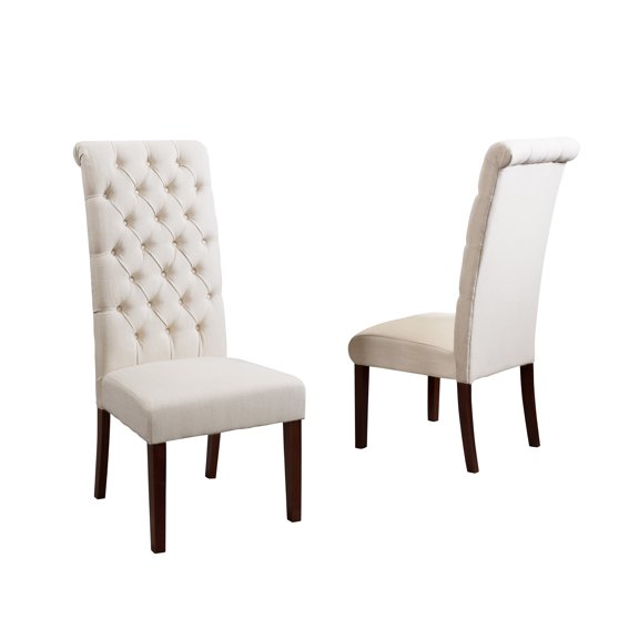 GDF Studio Kenan Contemporary Tufted High Back Dining Chairs, Set of 2, Natural Fabric and Dark Brown