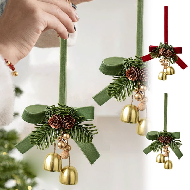 onlyliua Liquidación Del Día Ofertas Prime Campanas Pequeñas Colgantes de Navidad Lazo de Terciopelo Árbol de Navidad Conos de Pino Escena Decoración Suministros Decoración Pequeño Colgante