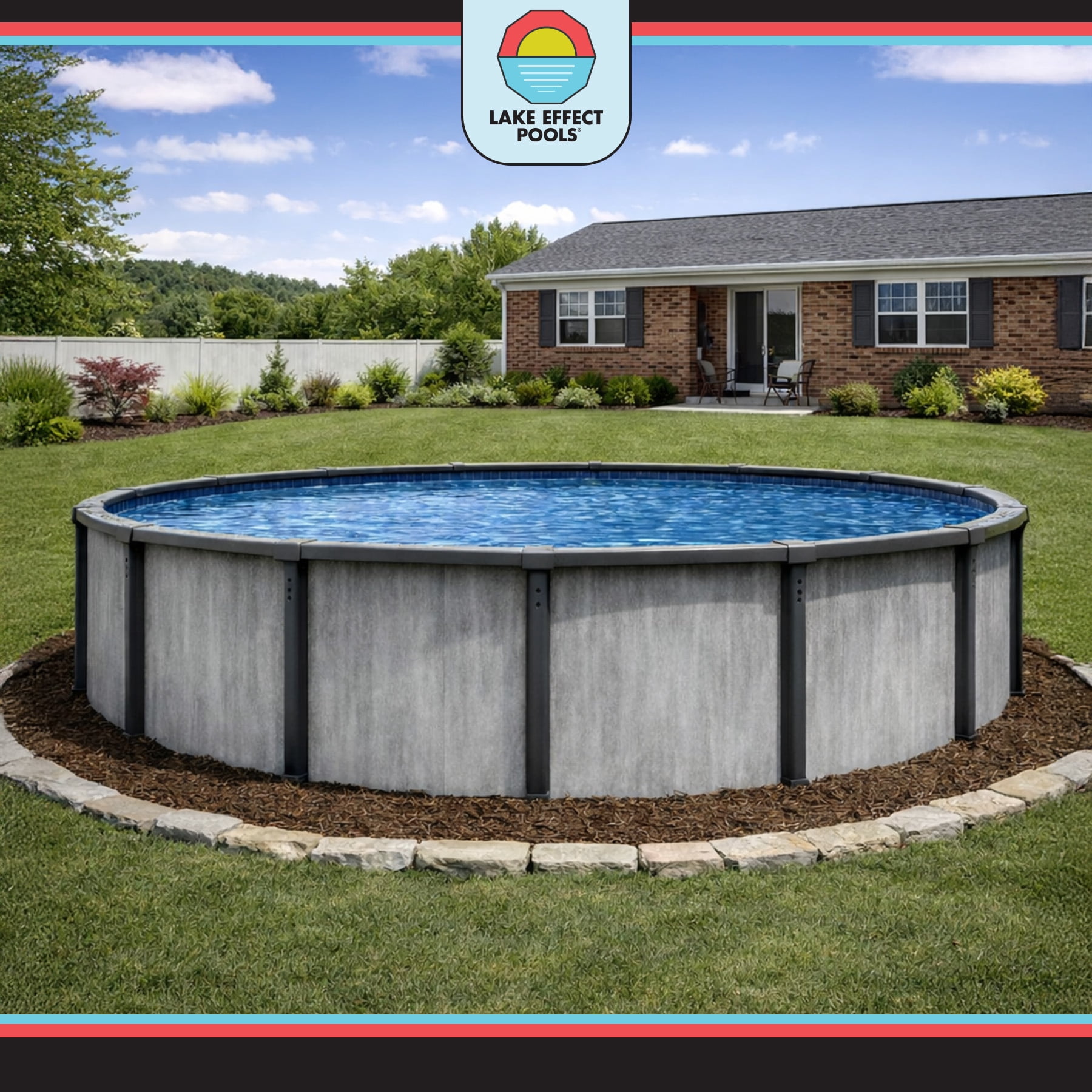 Lake Effect 24' x 52" Lanai Round Brushed Steel Above Ground Swimming Pool