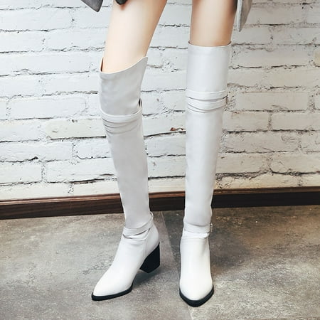 

UTTOASFAY Boots for Women Women S Warm Belt Buckle Thick Heel High Heel Sleeve Over the Knee Boots Clearance