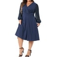 thumbnail image 4 of Agnes Orinda Women's Plus Size Dress Long Sleeve Swiss Dots V Neck Wrap Formal Dresses 1X Navy Blue, 4 of 6