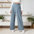 thumbnail image 2 of RUTAYY Women's Pants High Waist Solid Color Wide Leg Stretch Casual Comfortable Elastic Waistband Flowy Business Palazzo Bottoms Beach Vacation Trousers, 2 of 5