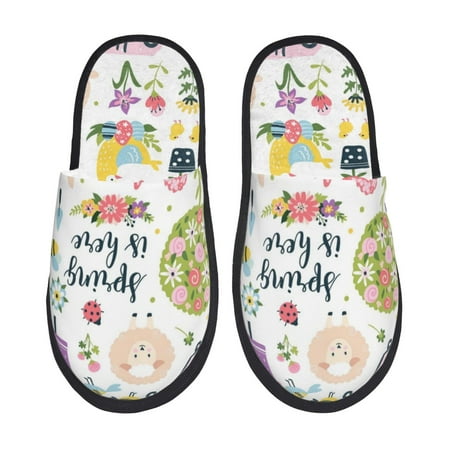 

Sikiie Spring Flowers Birds Fuzzy Slip-on Slippers Warm Cozy Soft Lightweight Memory Foam Indoor House ShoesMedium