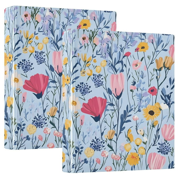 ALAZA Floral Wildflower Hardcover 3 Ring Binder 1.5" Round Rings Interior Pockets Binders Organizer 2 Pack
