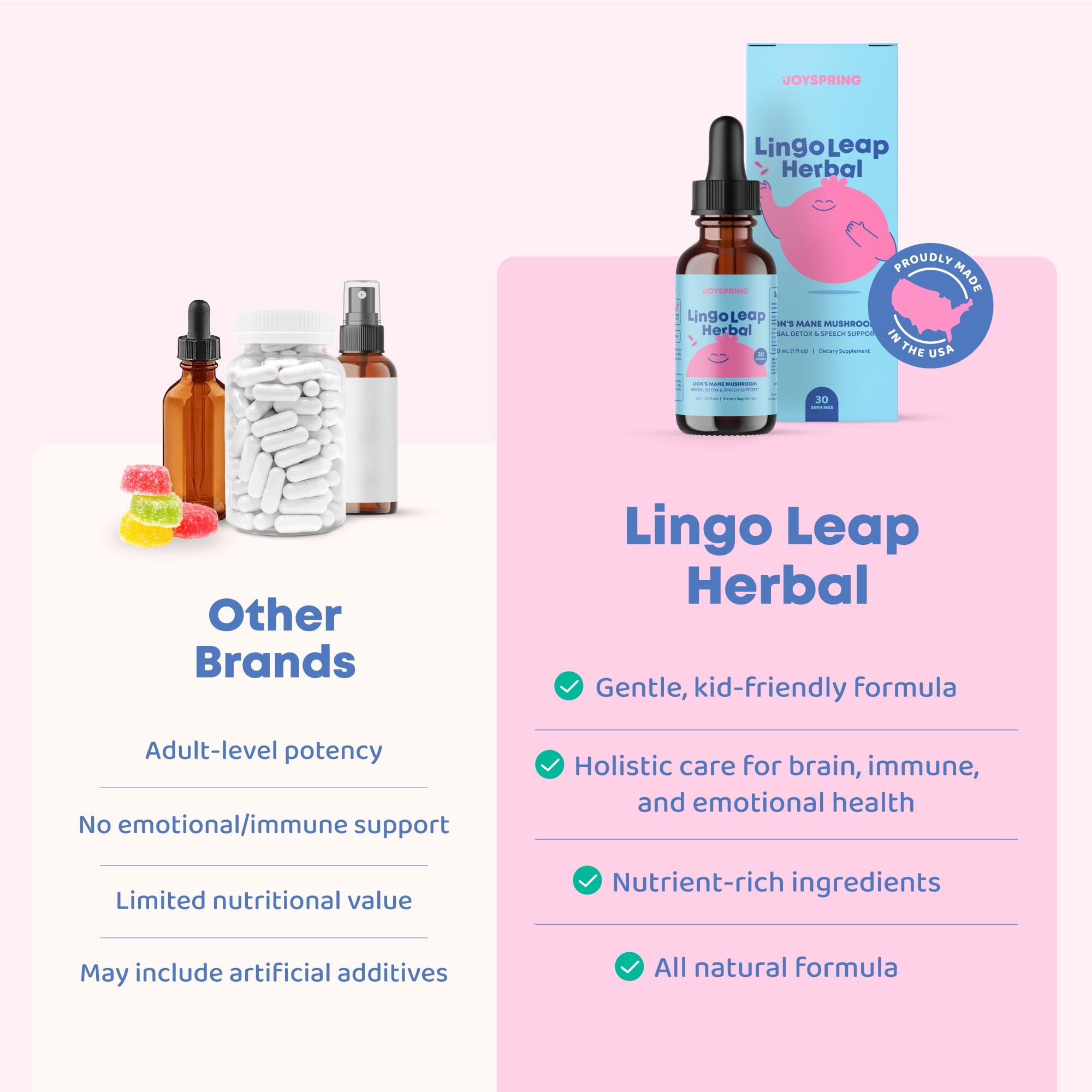JoySpring LingoLeap Kids Lion's Mane Drops, Raspberry, 30 Servings
