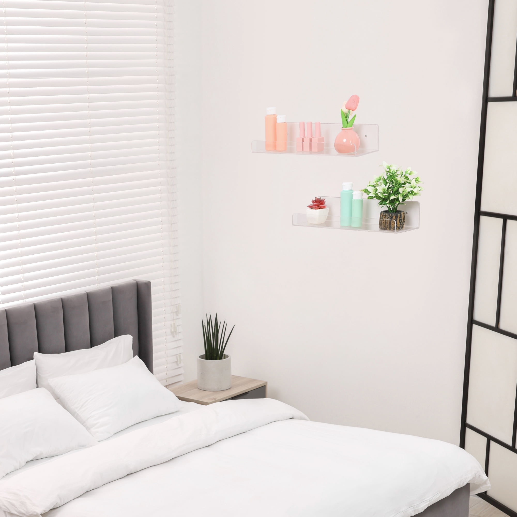 Unique Bargains Acrylic Floating Shelves for Wall Bathroom Living Room Kitchen Clear 2