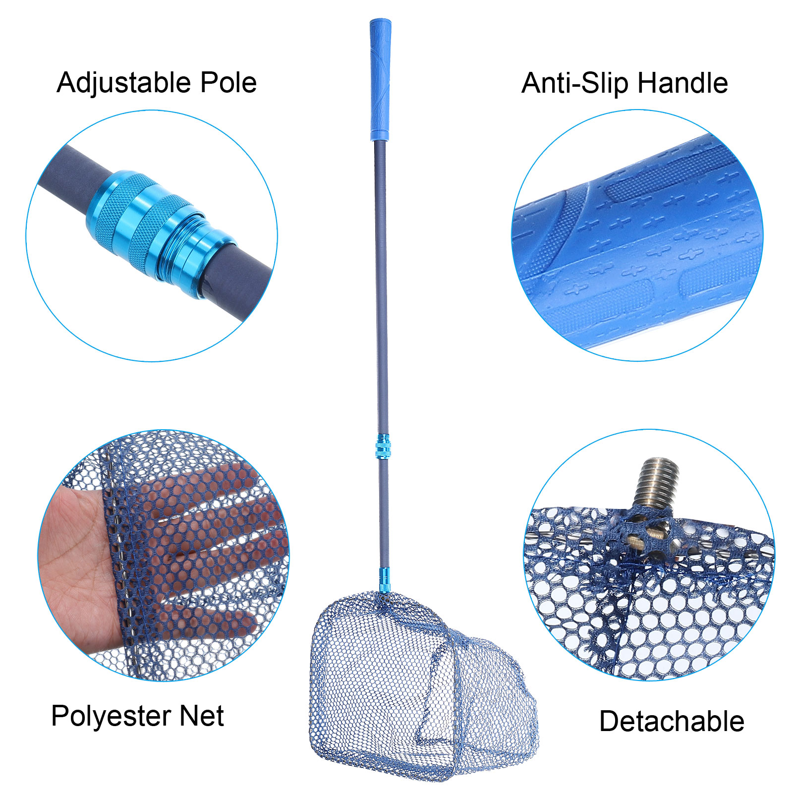 Uxcell Portable Carbon Fiber Telescopic Ping Pong Table Tennis Ball Picker Pickup Net, Blue