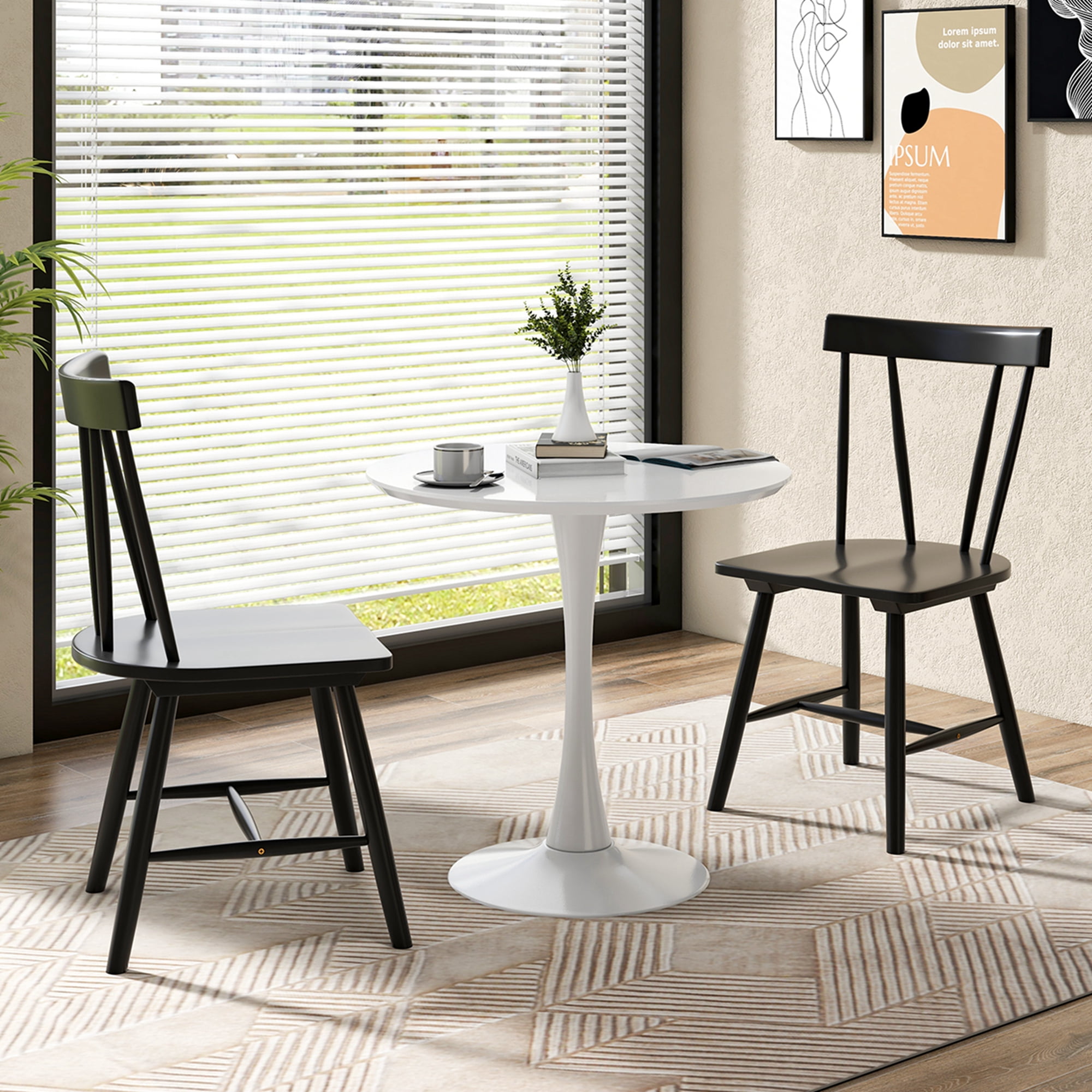 Costway Windsor Rubber Wood Dining Chairs, Black (Set of 2)
