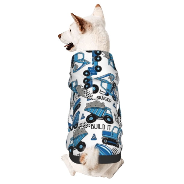 Fotbe Blue Excavator Sudadera con Estampado para Perros Pequeños – Suéter con Capucha para Mascotas, Tela Suave de Forro Polar con Bolsillo-Small