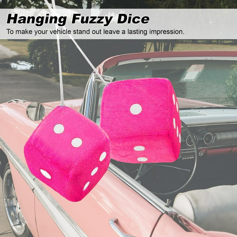1 Pair Auto Pink Fuzzy Dice Front Car Plush Hanging Rearview