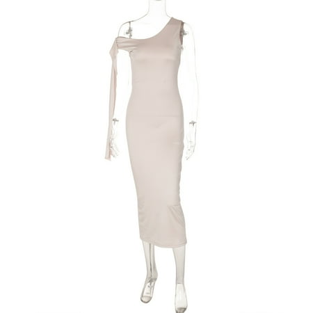 HHH Fashionable New Women s Clothing Solid Color Sexy Patchwork Hanging Sleeve Ribbon One-Shoulder Long Hip Bag Dress