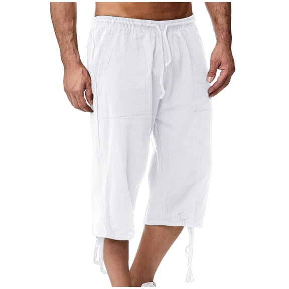 Eagokdc Gym Capris Men Casual Cargo Summer Breathable Loose Elastic Waist Big And Tall Capri With Pockets Size S-3XL