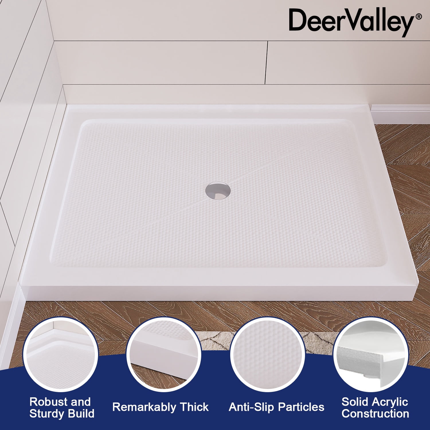 DV-1SB0109 48" Shower Base in White with Single Threshold Shower Pan, Non-slip Design