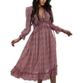 thumbnail image 2 of Honganda Robe Mode Femme Col en V Imprimé Manches Trois-Quarts, 2 of 9