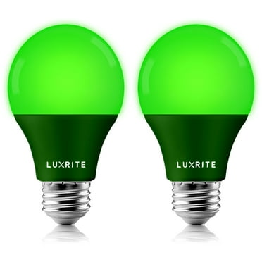 Luxrite A19 LED Green Light Bulbs 60W Equivalent Non-Dimmable UL Listed E26 Base 2-Pack