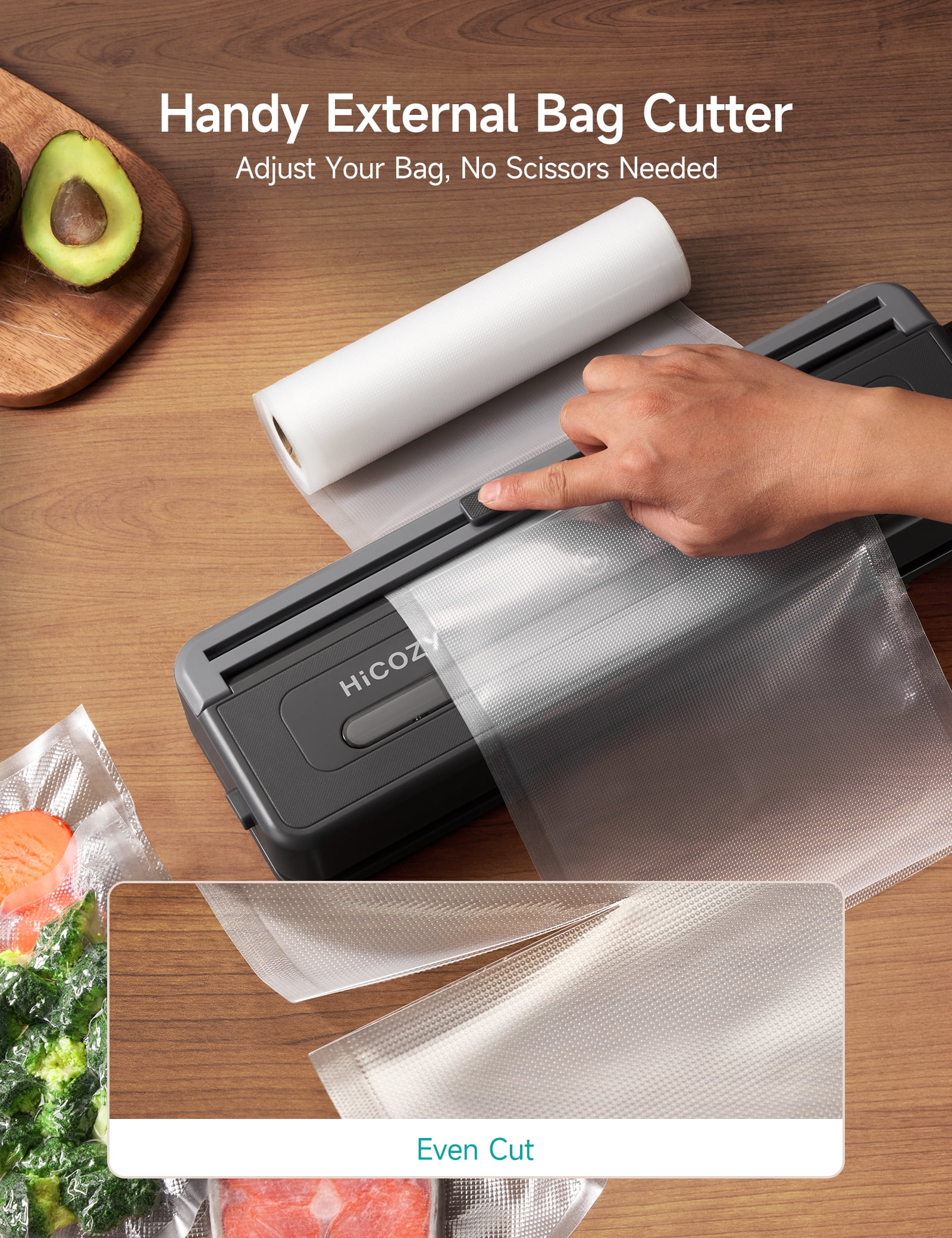 HiCOZY Vacuum Sealer Machine With 10 Vacuum Bags, Gray