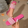 thumbnail image 2 of Narveanno Women's Pearl Decor Square Toe Sandals Leather Open Toe Flat Slip On Slides Hot Pink 9.5, 2 of 7