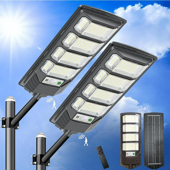 4000W Commercial LED Solar Street Lights Outdoor Dusk to Dawn Bright Lamp 2PCS