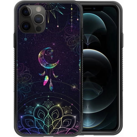 Compatible with iPhone 12 Mini Case,Pattern Design Hard PC Back Cover Non-Slip Soft TPU Protective Case for iPhone 12 Mini for Women 5.4inch-Starry Mandala Dreamcatcher