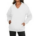 thumbnail image 4 of Women's V-Neck Sweatshirt with Pockets, Womens V Neck Sweatshirts No Hood Lightweight Casual Soft Fashion White XL, 4 of 7