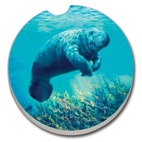 CounterArt "Manatee" 1 Pack Absorbent Stone Coaster for Vehicle Cup Holder 2.6 Diameter