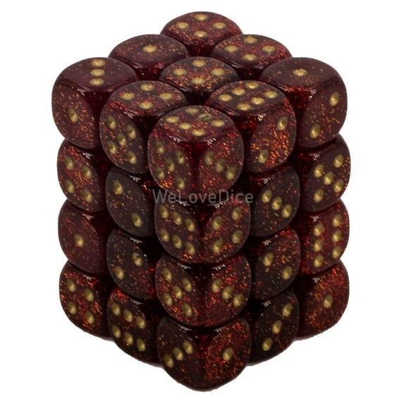 Chessex 27904 Glitter 12mm d6 Ruby and Gold Dice Block