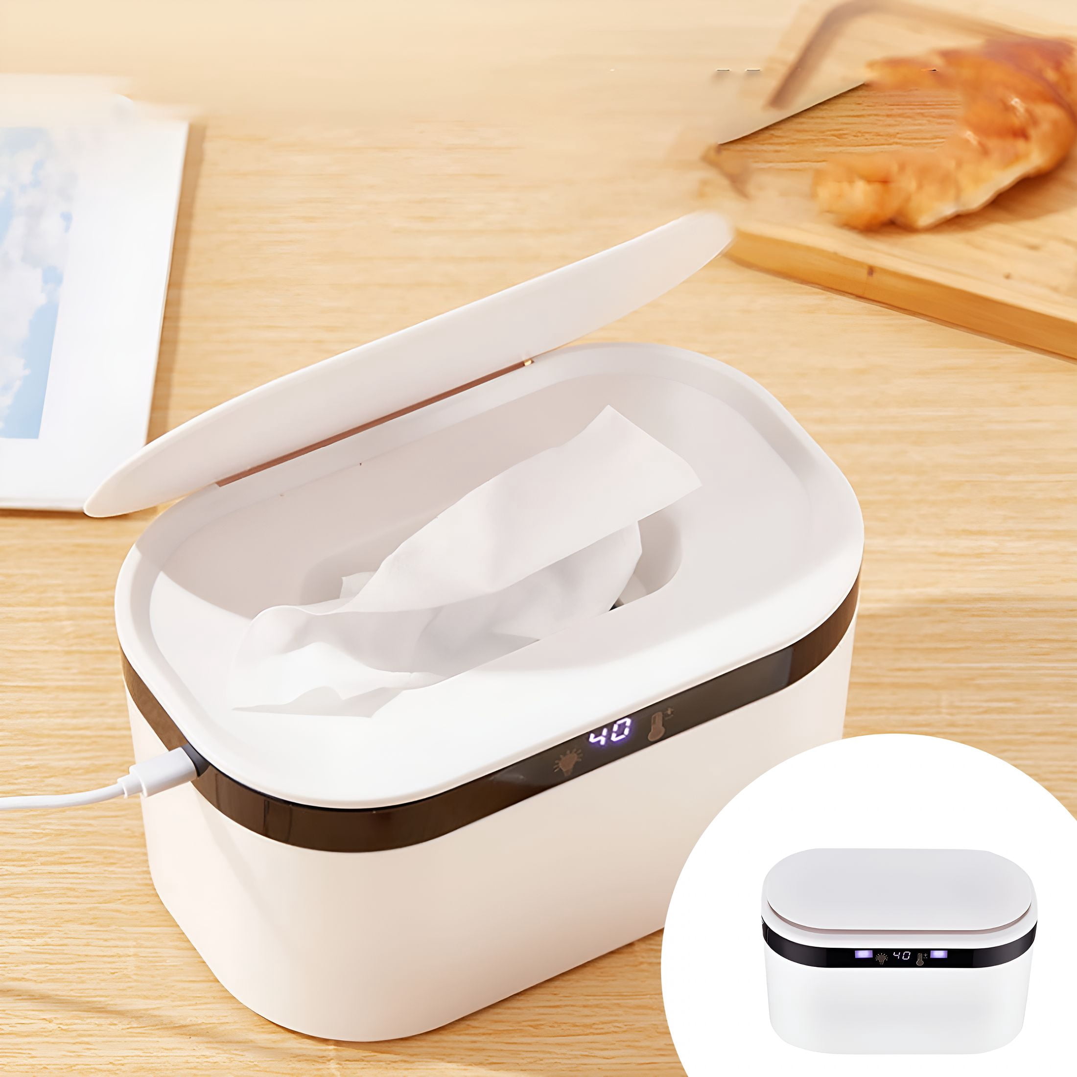 HIBIBUD Wipes Warmer Usb Powered Constant Temperature Heated Dispenser with Soft Night Light for Nursery Baby Wipes Warmer White