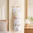 thumbnail image 2 of Wall Hanging Pocket Organizer, 3-Pocket, 21.6 x 7.4 in, Cloth, Diamond Dot, Compact Two- or Three-Pocket Format for Bedrooms and Bathrooms, Beige, 2 of 7