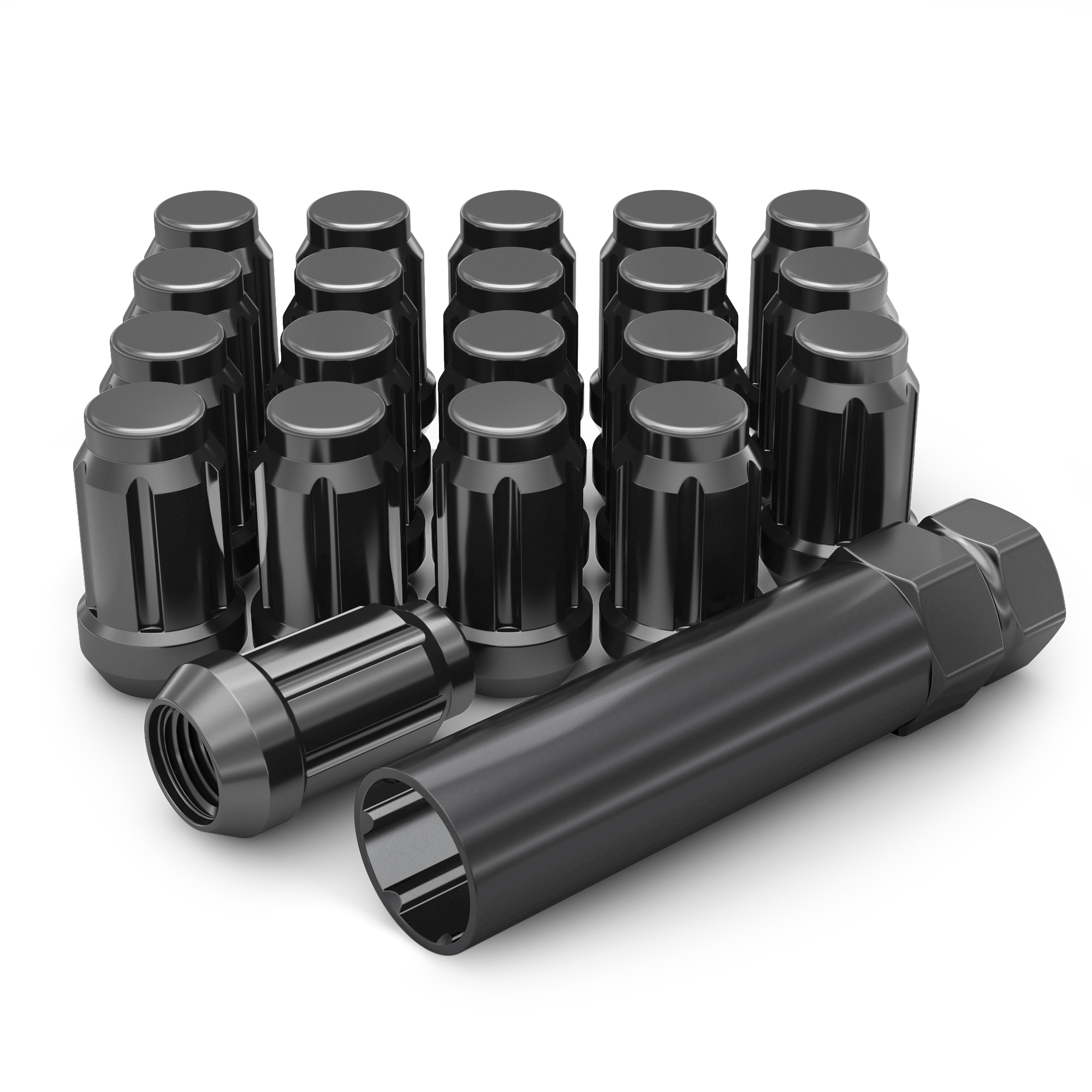 20 Black Acorn Bulge JDM Lug Nuts - 12x1.5 Thread, Cone Seat - Fits Honda/Acura