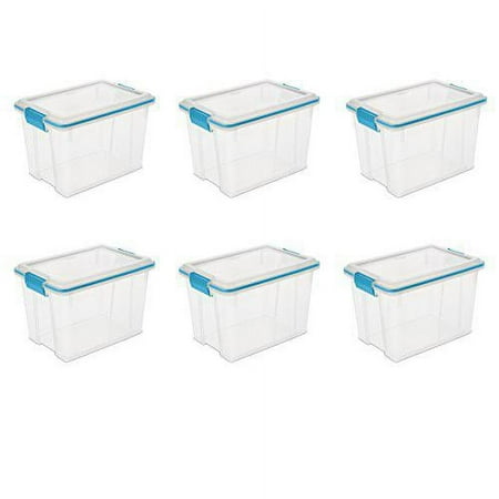 sterilite 19324306 gasket box see-through lid and base with blue aquarium latches and gasket, 20-quart, 6-pack