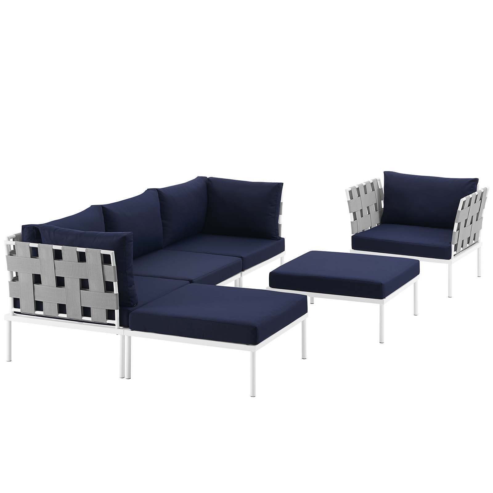 Modway Harmony 6 Piece Outdoor Patio Aluminum Sectional Sofa Set in White Navy - image 2 of 8