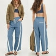 thumbnail image 4 of PUWEI Women's Casual Wide Leg Pants Baggy Drawstring Elastic Waist Contrast Color Strip Sweatpants, 4 of 7