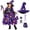 A1-Purple, variant on Girls Gothic Vampire Dress with Lace Up Corset and Bell Sleeves, Sheer Chiffon High Low Hem, Spooky Halloween Cosplay