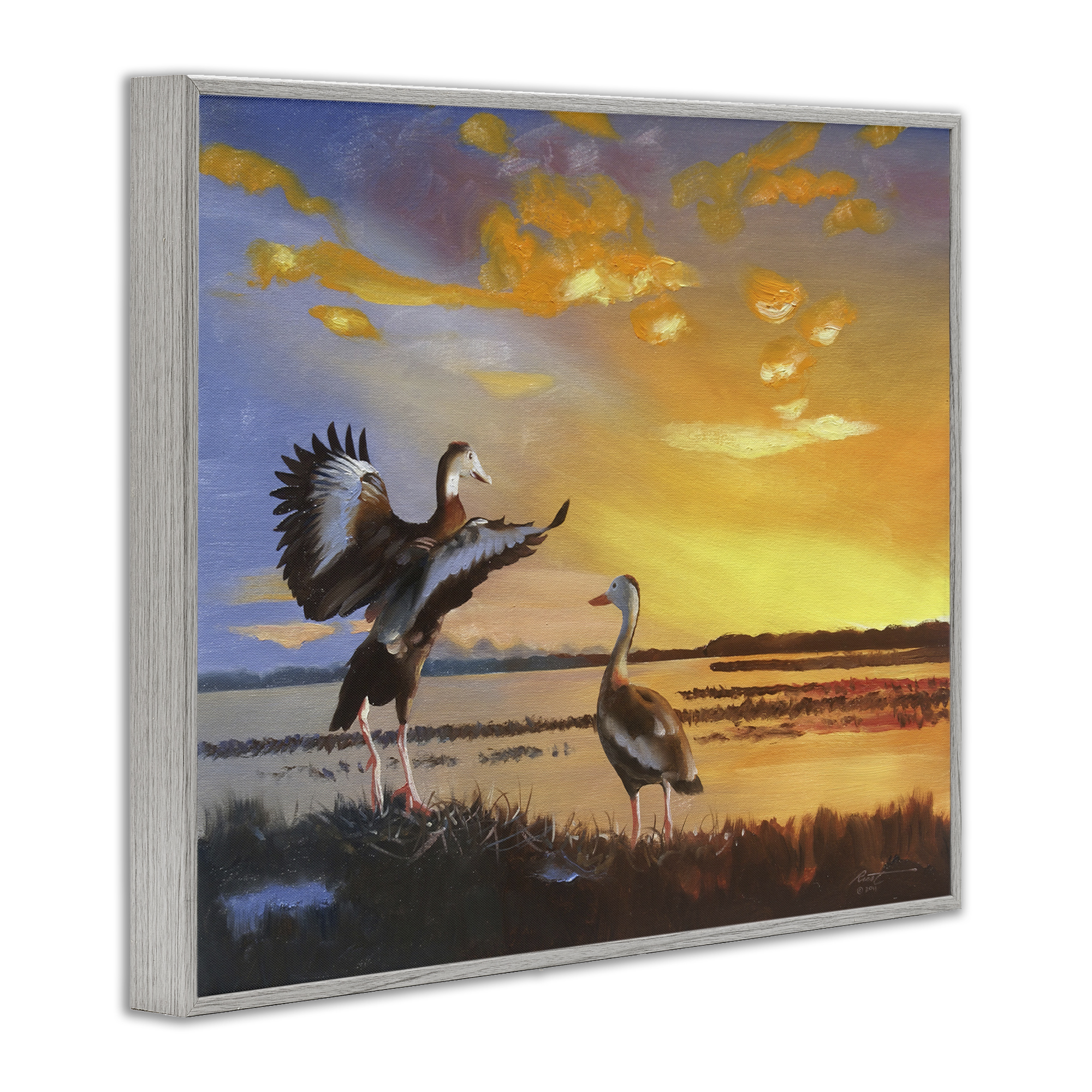 Stupell Industries Beach Birds at Sunset Animals & Insects Painting Gray Framed Art Print Wall Art, 20 x 16