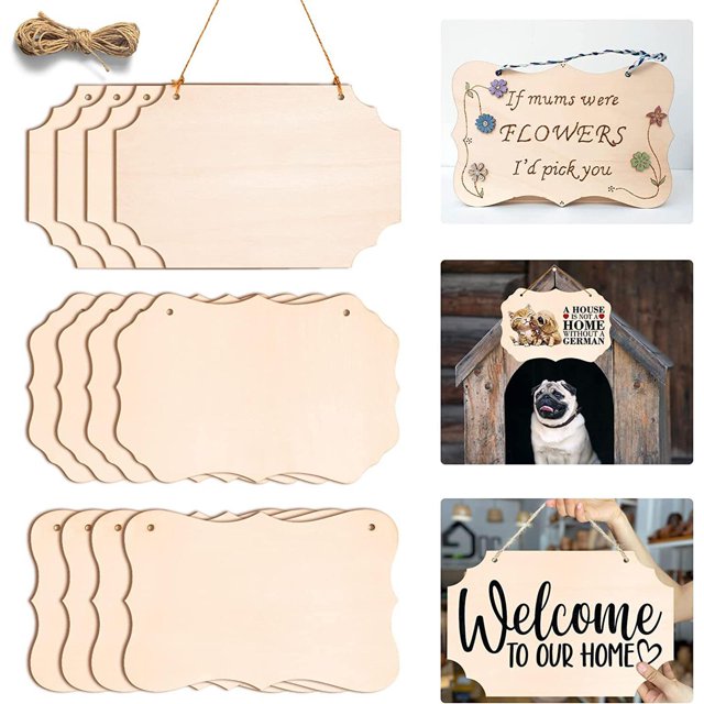 12Pcs Unfinished Blank Signs DIY Door en Decorative Soledad Cartel colgante en blanco