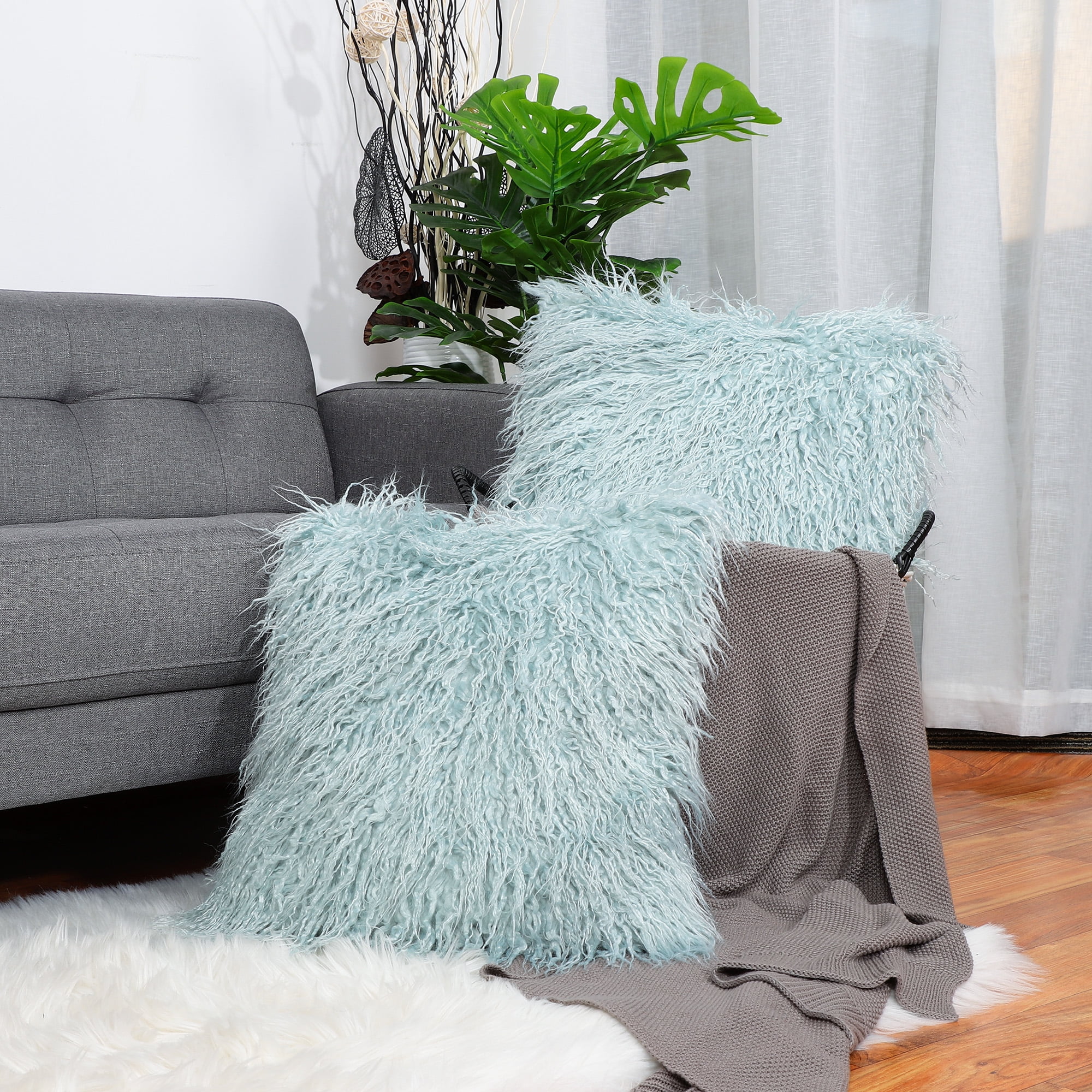 Unique Bargains Shaggy Faux Fur Poleyster Square Throw Pillow Cover