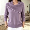 thumbnail image 4 of Vynhevius Womens Beaded Cowl Neck Sweater Long Sleeve Casual Winter Pullover Top, 4 of 6