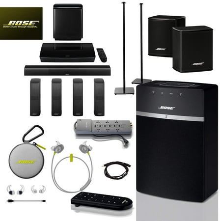 Bose SoundTouch 10 Wireless Music System (Black), SoundSports Citron Wireless Headphones, Wireless Surround Speakers, Lifestyle 650 Home Theater System, Omni Jewel Stands Complete Home Setup (Reed)