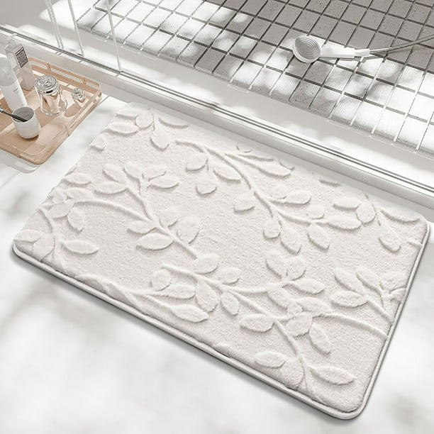 Alfombra para puerta de baño | Alfombra absorbente antideslizante para entrada | Espuma suave y densa de alta densidad | Patrón de hojas | Base duradera de PVC | Color sólido | 40x60 cm | Entrada
