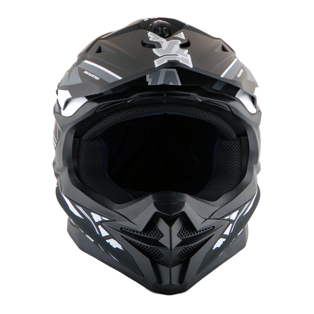 1Storm Motocross Adult Helmet Downhill Mountain Bike Helmet BMX MX ATV Dirt Bike Storm Style HF803; Storm Black + Goggles + Skeleton Black Glove Bundle