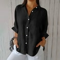 thumbnail image 2 of Yubnlvae Black Women Button down Shirts Cotton Linen Blouse Tops Long Sleeve Collar Shirt Tunic Loose Fit Fashion Trendy Clothes, L, 2 of 6