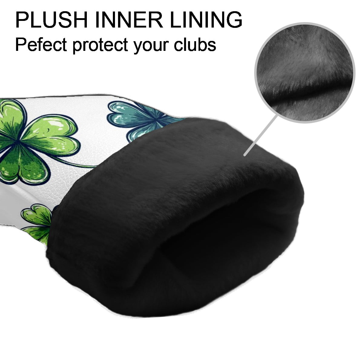 Golf Club Covers PU Leather Waterproof Head Covers for Fairway Woods Hybrids Four-leaf Clover Pattern Unisex Fits Most Brands