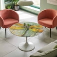 thumbnail image 4 of Yellow Green Dragonfly Elastic Fitted Round Table Cover Retro Oil Painting Waterproof Outdoor Tablecloth for Holiday Party, Picnic, Patio & Dining Fits Tables Up to 45"-54", 4 of 8