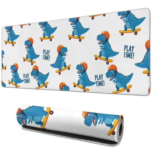 Long Mouse Pads for Desk,Skateboarding Dinosaur Pattern Desk Mats on Top Of Desks, Desk Mouse Pad Extra Large with 3mm Non-Slip Base and Stitched Edge for Gaming,Office,Work,Home 31.5"x11.8"