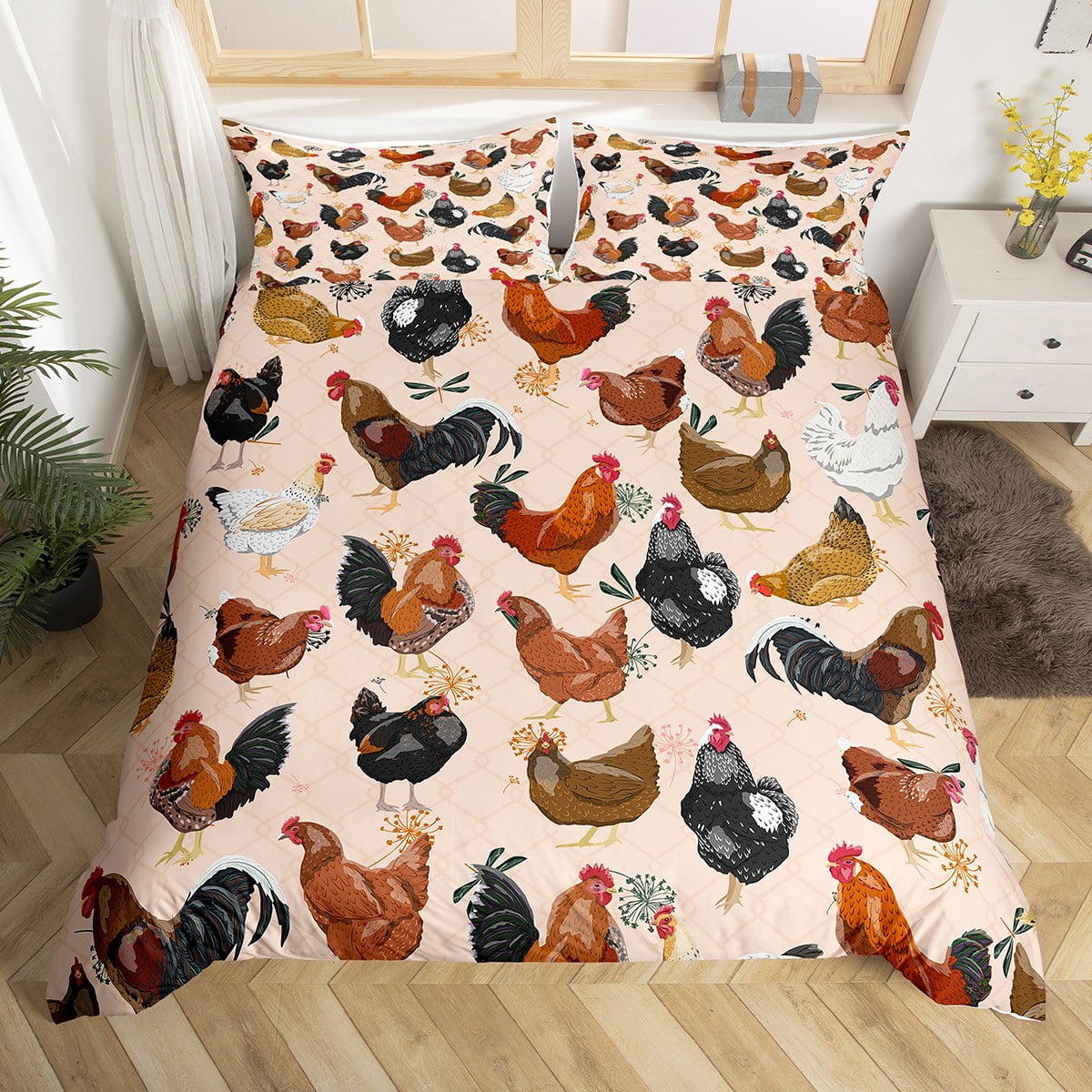 YST Farm Chicken Bedding Set For Boys Girls,Farmhouse Rooster Hen