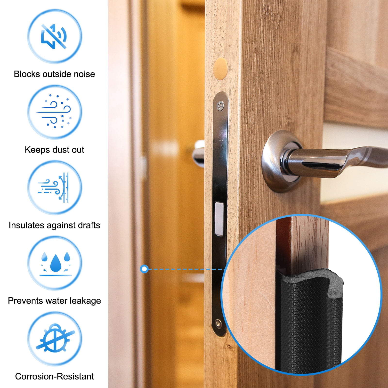 Uxcell Door Weather Stripping, 26.25 ft V-shaped Kerf Front Exterior Door Frame Weather Stripping with 4 Corner Seals for Soundproof Entry Interior Frame Window Gap Filler, Black/Grey